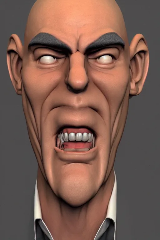 Prompt: 3 d model of a business man with an evil smile by brian bolland, rachel birkett, alex ross, and neal adams | portrait, character concept, concept art, unreal engine, finalrender, centered, deviantart, artgerm