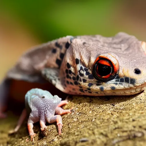 Image similar to An award winning photo of New Zealand pink gecko tortoise looking at the camera, cute, nature photography, National Geographic, 4k