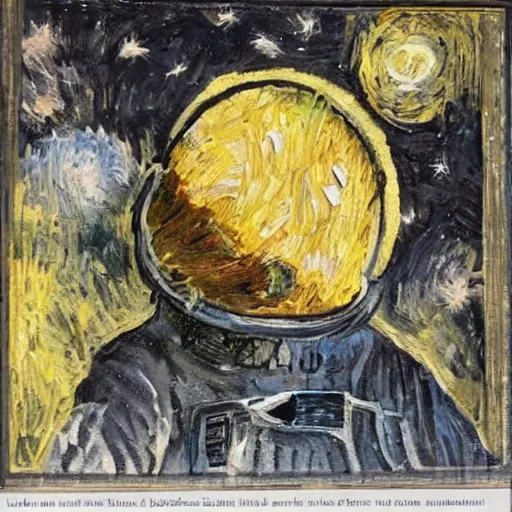 Prompt: Astronaut Lonely in the Galaxy - a painting by Van Gogh. very beautiful, HD detailed. Sad lighting, miserable emotions. The Astronaut is lost in the Galaxy.