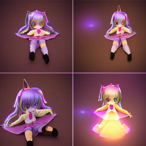 Prompt: cute fumo plush of a metallic reflective girl, global illumination reflectance probe, ssao, chibi anime, magical girl, glow, witch, vray