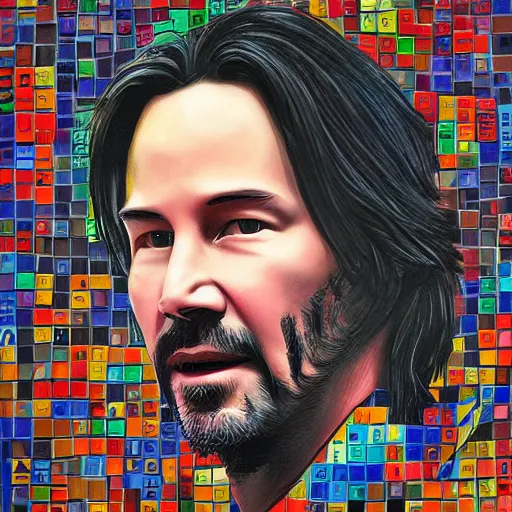 Image similar to Keanu Reeves in the style of Chuck Close