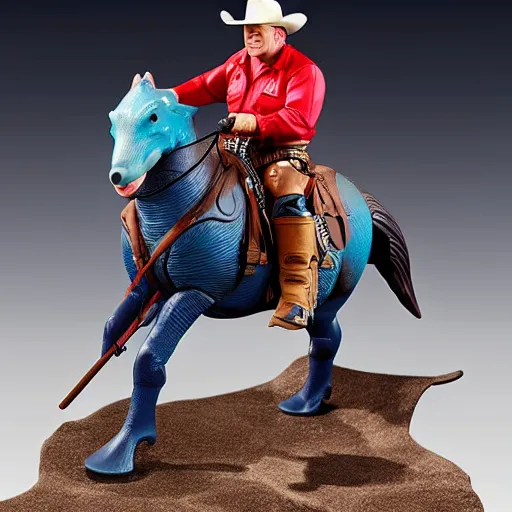 Image similar to john wayne riding a dolphin. action figure by hot toys. studio lighting.