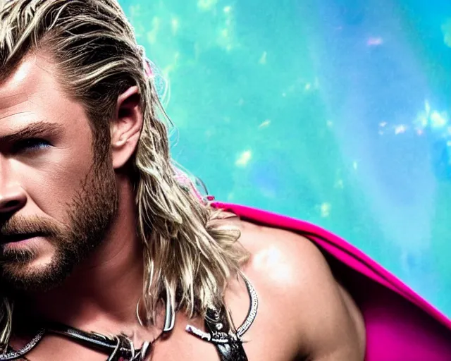 Prompt: Chris Hemsworth thor as a drag queen makeup, gay parade background, cinematic shot, 8k resolution, hyper detailed