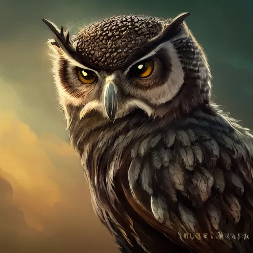 Image similar to d & d concept character art of owlfolk, headshot, high detail, matte painting, digital art, dramatic lighting