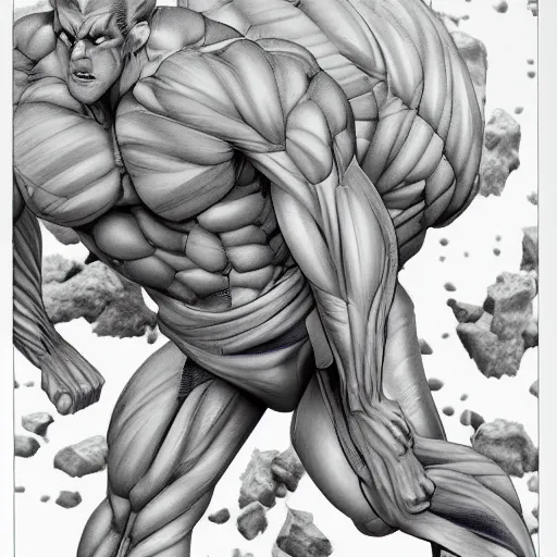 Image similar to a crawling mountain of muscles, highly detailed, anime, pale colors, award winning pictures, by studio mappa, by studio wit