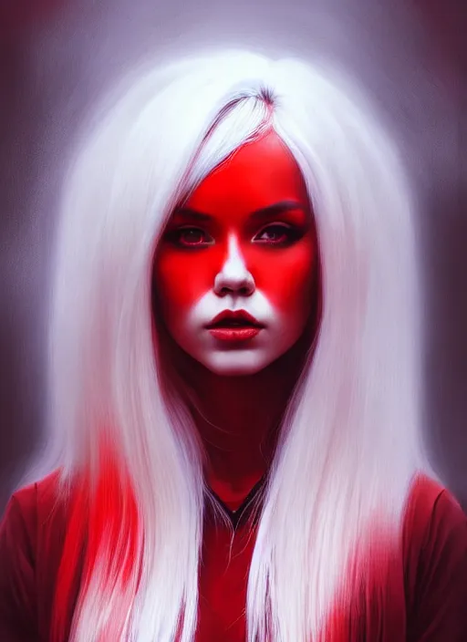 Image similar to photo of kerli koiv with red and white ombre in the style of stefan kostic, realistic, half body shot, sharp focus, 8 k high definition, insanely detailed, intricate, elegant, art by stanley lau and artgerm, foggy backgeound