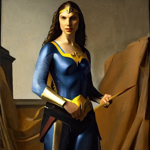 Prompt: a painting of gal gadot in knights armor by vermeer