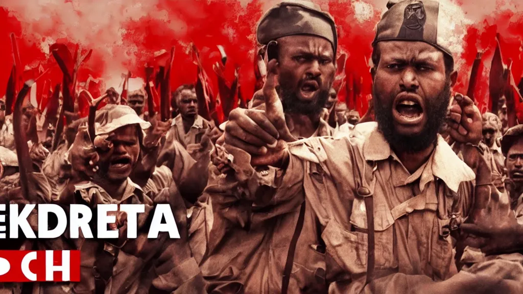 Image similar to Red Terror or Key Shibir in Ethiopia, counter-revolutionaries, moody, dark, movie scene, hd, 4k, wide shot