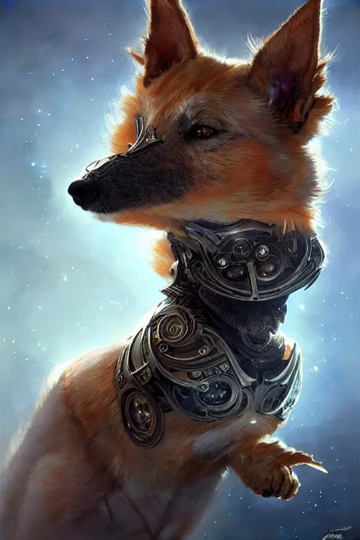Prompt: cyborg norwichterrier with human body, fantasy, intricate, elegant, highly detailed, digital painting, artstation, concept art, smooth, sharp focus, illustration, art by artgerm and greg rutkowski and aleister crowley