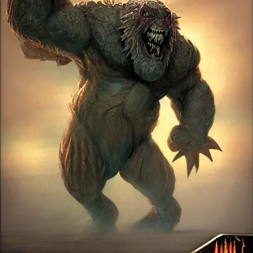 Image similar to elder giant - creature - 5 cc - when elder giant enters the battlefield, you may have it deal damage to target creature or player equal to the number of creatures you control. - the elder giants are the wise ones, the ones who have seen it all. magic the gathering, card illustration, painting, fantasy, detailed