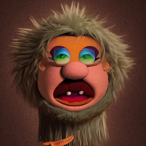 Image similar to a still of a forgotten muppet character looking very manly and modern, hilarious, laughing, hairy chest, huge chin, manly monster tough guy, roughled fur, photo real, photographic, photograph, artstation, trending, featured