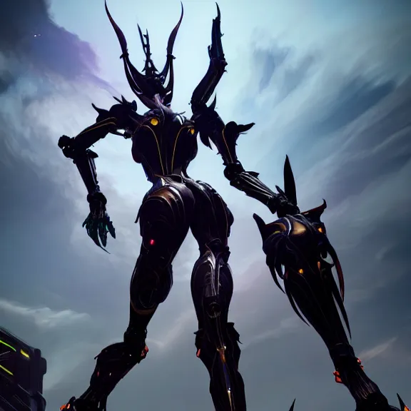 Image similar to highly detailed giantess shot, looking up at a giant 500 foot tall beautiful stunning saryn prime female warframe, as a stunning anthropomorphic robot female dragon, looming over you, walking toward you, detailed warframe legs towering over, camera looking up, posing elegantly, sharp claws, robot dragon feet, intimidating, proportionally accurate, anatomically correct, two arms, two legs, camera close to the legs and feet, giantess shot, warframe fanart, ground view shot, cinematic low shot, high quality, captura, realistic, professional digital art, high end digital art, furry art, macro art, giantess art, anthro art, DeviantArt, artstation, Furaffinity, 3D realism, 8k HD render, epic lighting, depth of field