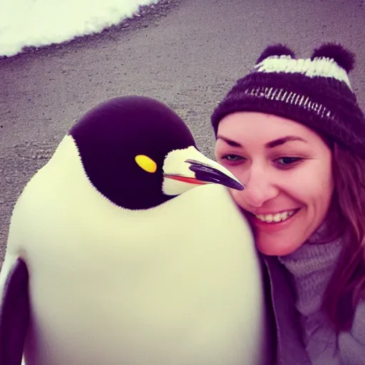 Prompt: selfie of me and my penguin best friend