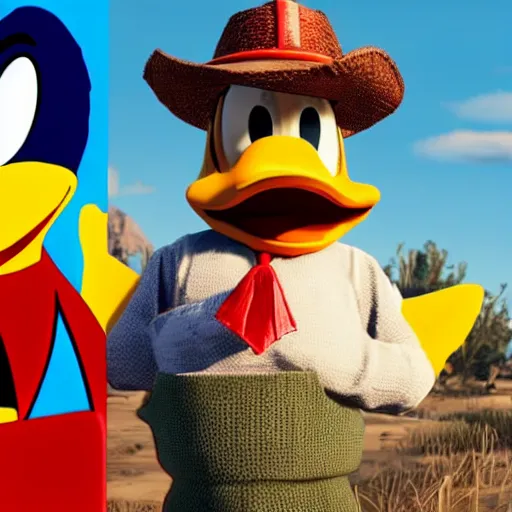 Prompt: donald duck in red dead redemption 2