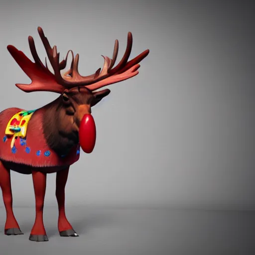 Image similar to a render of a moose dressed like a clown, a 3 d render by claire falkenstein, deviantart contest winner, rendered in cinema 4 d, daz 3 d, rendered in maya