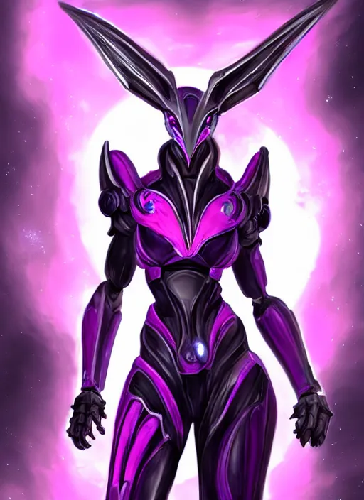 Image similar to cinematic goddess close shot, galactic sized proportional stunning beautiful hot female warframe, sleek mecha female dragon head, metal ears, led purple eyes, smooth fuschia skin, smooth silver armor, floating in space, holding a galaxy, epic proportions, epic size, epic scale, furry art, dragon art, giantess art, warframe fanart, furaffinity, octane