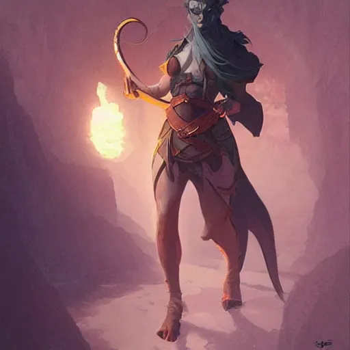 Prompt: Tiefling with tail D&D, fantasy highly detailed, digital painting, artstation, concept art, sharp focus, illustration, art artgerm by greg rutkowski and alphonse mucha