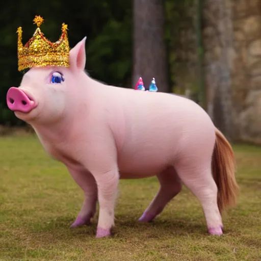 Image similar to walking pig wearing a crown in the style of my little pony