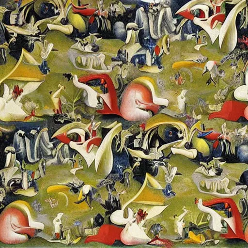 Prompt: the garden of earthly delights by remedios varo, seamless pattern