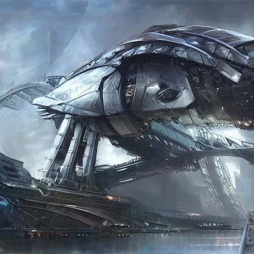 Prompt: epic futuristic structure by raymond swanland, highly detailed