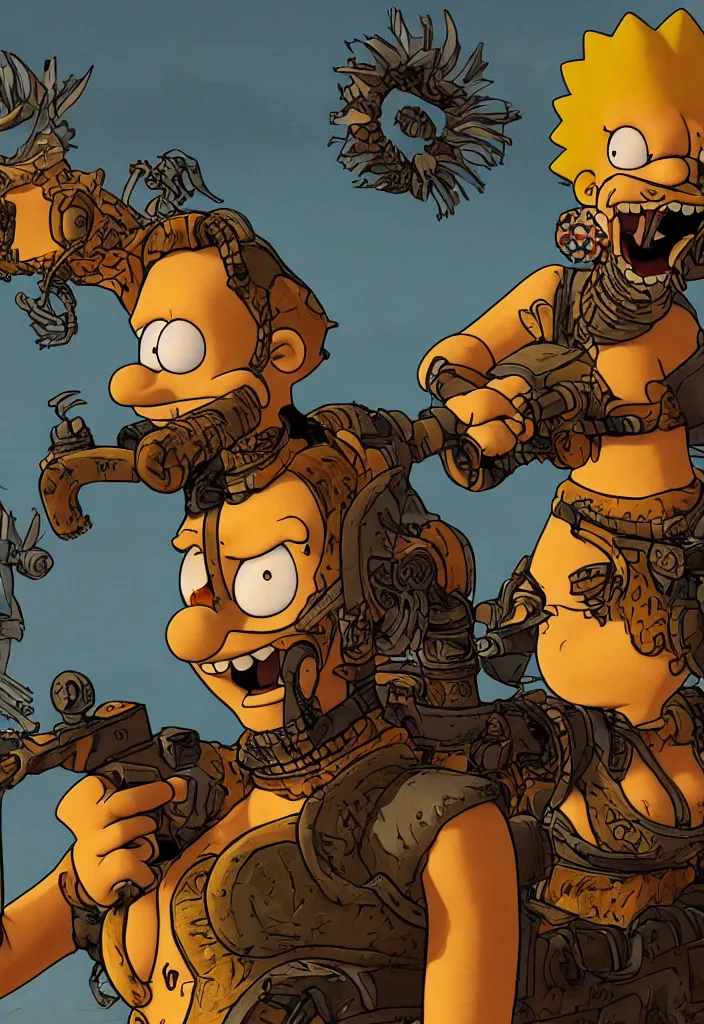 Image similar to Lisa Simpson Fury Road portrait, Borderlands screenshot 4k render