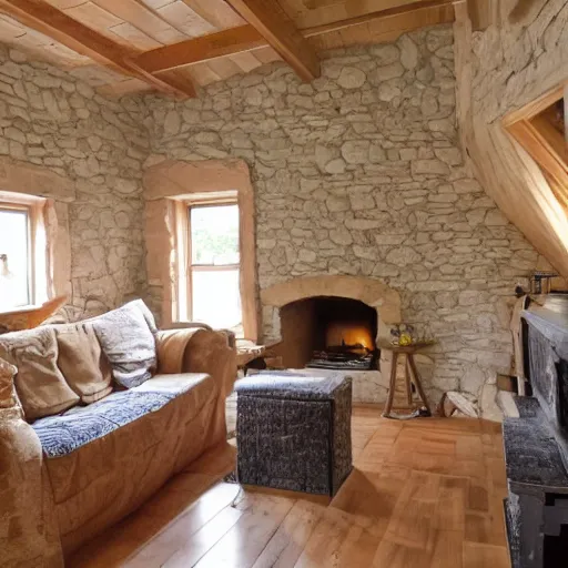 Image similar to photo of interior of cozy stone cottage