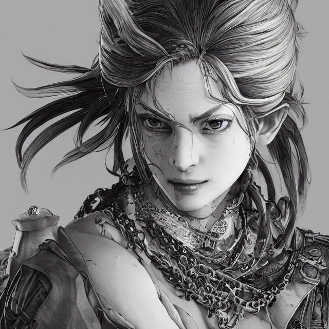 Image similar to the portrait of neutral female dark knight vagabond as absurdly beautiful, gorgeous, sophisticated, young gravure idol, an ultrafine hyperdetailed illustration by kim jung gi, irakli nadar, intricate linework, bright colors, octopath traveler, final fantasy, unreal engine 5 highly rendered, global illumination, radiant light, detailed and intricate environment