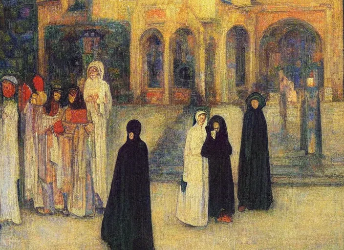 Image similar to the head of all the streets, surreal religious painting by minerva teichert