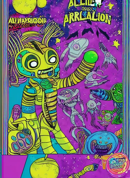 Image similar to an alien vs predator coloring book by lisa frank