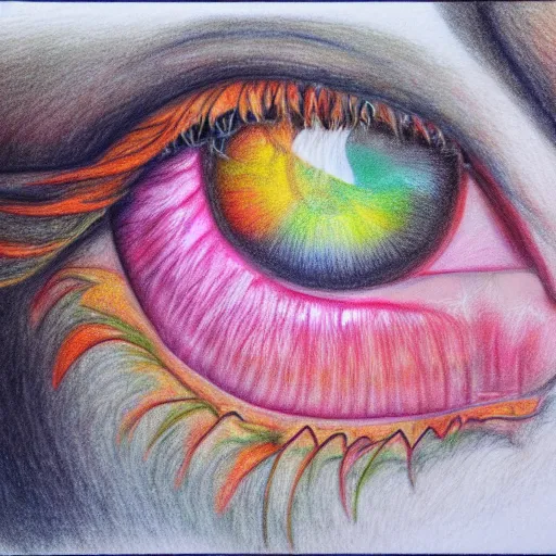 Close Up of a Colored Pencil Drawing a Colorful Rainbow Stock