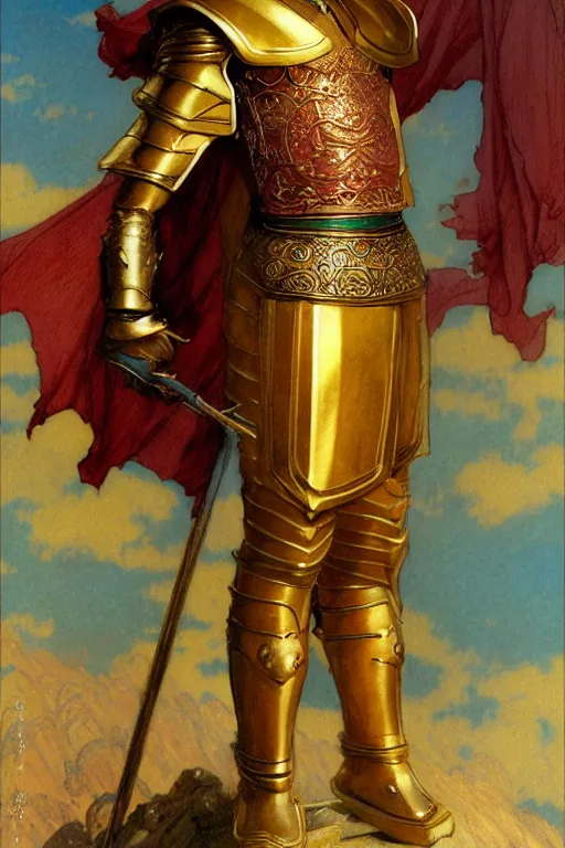 Image similar to tales of earthsea, attractive male with golden armor, ming dynasty, character design, painting by gaston bussiere, craig mullins, j. c. leyendecker, tom of finland