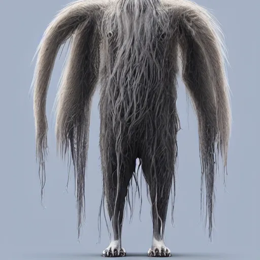 Prompt: a creature with long wet droopy fur , concept art, trending on artstation 3D.