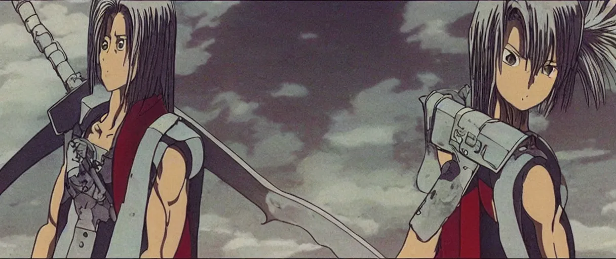 Image similar to “still frame of Sephiroth in 1988 anime film Akira by Katsuhiro Otomo, screenshot, color”