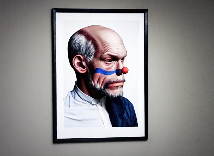 Prompt: beautiful photographs of prints of skinny nosed john malkovich pictures on a table, hyper realistic, variations of john malkovich with a small nose, right side profile, high quality photograph, mixed styles, intricate details, diverse colors, deep emotional impact