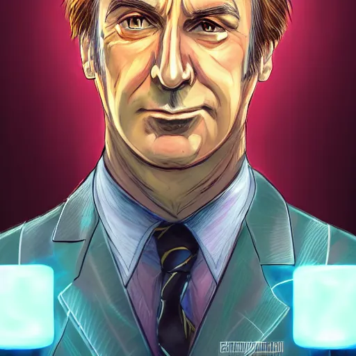 Image similar to portrait of saul goodman as the master of the electricity element, anime fantasy illustration by tomoyuki yamasaki, kyoto studio, madhouse, ufotable, trending on artstation