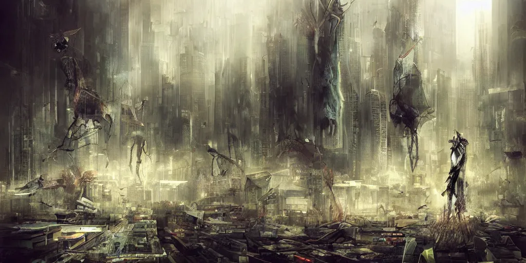 Image similar to Dystopian city, by ryohei hase