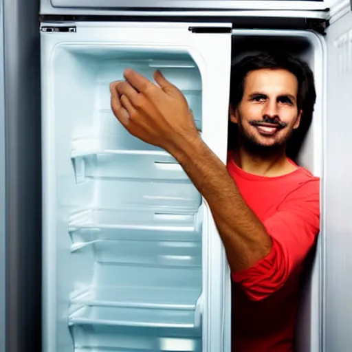 Image similar to man hiding inside a refrigerator