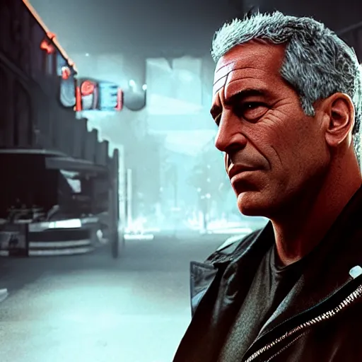 Prompt: jeffrey epstein in wolfenstein, splash art, movie still, cinematic lighting, glowing, neon light, ray tracing, octane render, long lens, shallow depth of field, bokeh, anamorphic lens flare, 8 k, hyper detailed, 3 5 mm film grain