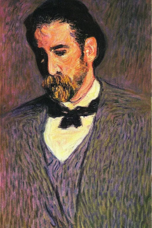 Image similar to Batman portrait impresionism painting by Claude Monet, night