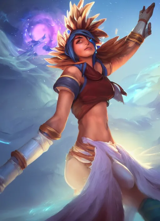 Image similar to motivational taliyah, from league of legends, superb cosplay, exhibant au naturel, jungling, in shape, hyper detailed, digital art, trending in artstation, cinematic lighting, studio quality, smooth render, unreal engine 5 rendered, octane rendered, art style by klimt and nixeu and ian sprigger and wlop and krenz cushart