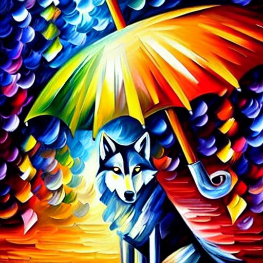 Image similar to wolf under umbrella by leonid afremov