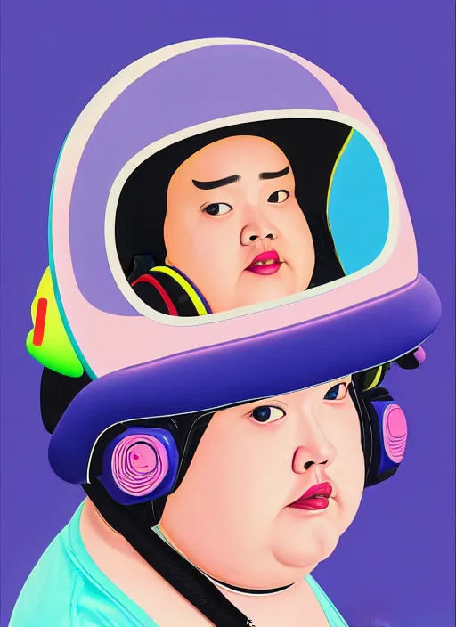 Image similar to portrait of a cute fat girl in a racing helmet by shusei nagaoka kaws david rudnick airbrush on canvas pastell colors cell shaded 8 k