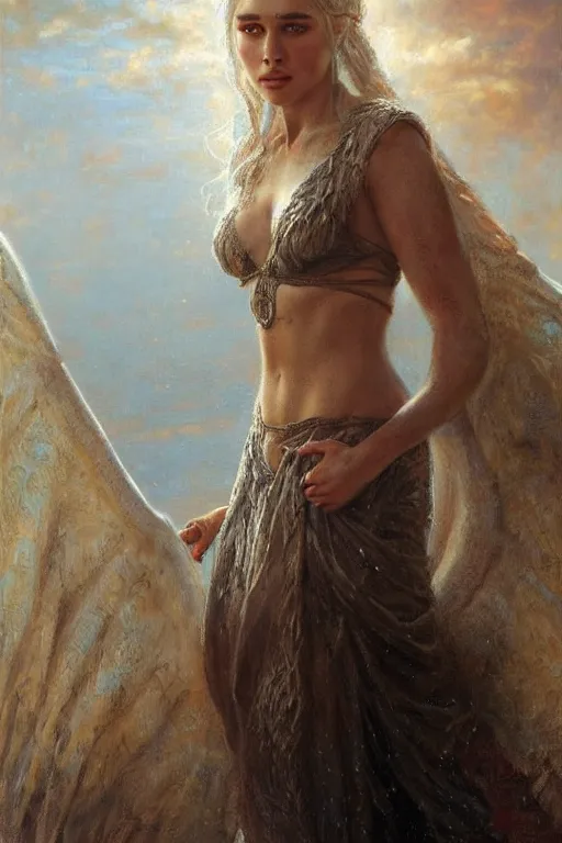 Image similar to portrait of daenerys targaryen. art by gaston bussiere and tomasz alen kopera.