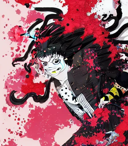 Image similar to Kimetsu no Yaiba by Alex Pardee and Nekro and Petros Afshar, and James McDermott,unstirred paint, vivid color, cgsociety 4K