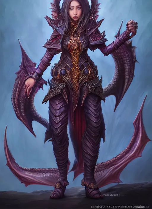 Image similar to epic dragon warlock female character design, highly detailed, glossy eyes, d & d, fantasy, highly detailed, digital painting, trending on artstation, concept art, sharp focus, holographic undertones, illustration, global illumination, ray tracing, realistic shaded, art by artgerm and greg rutkowski and fuji choko and viktoria gavrilenko and hoang lap