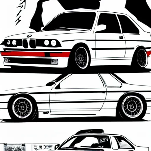 Image similar to bmw e 3 0, anime style