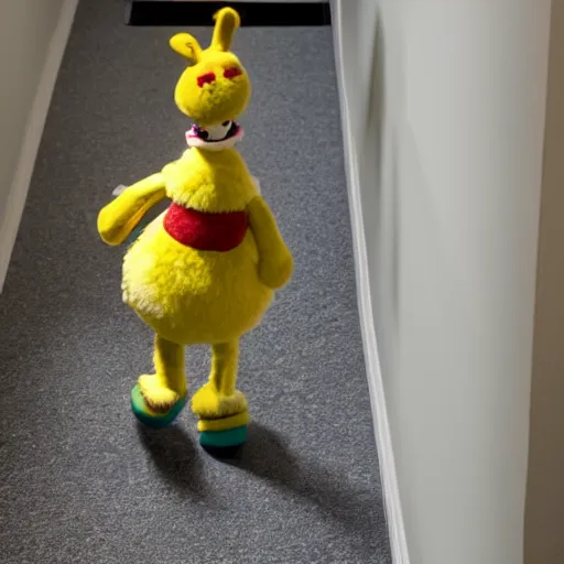 Image similar to Toy Chica walking down a hallway