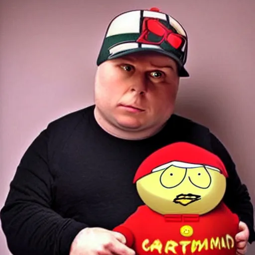 Prompt: cartman from south park as a real human being