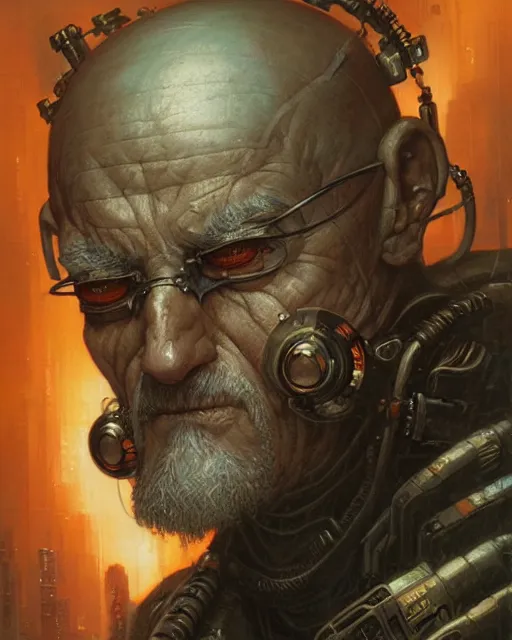 Image similar to a detailed portrait of cyberpunk old man by Greg Staples and Peter Mohrbacher