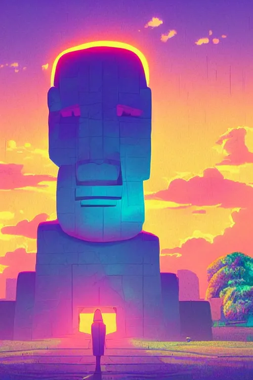 Digital art of a moai statue against a dramatic background